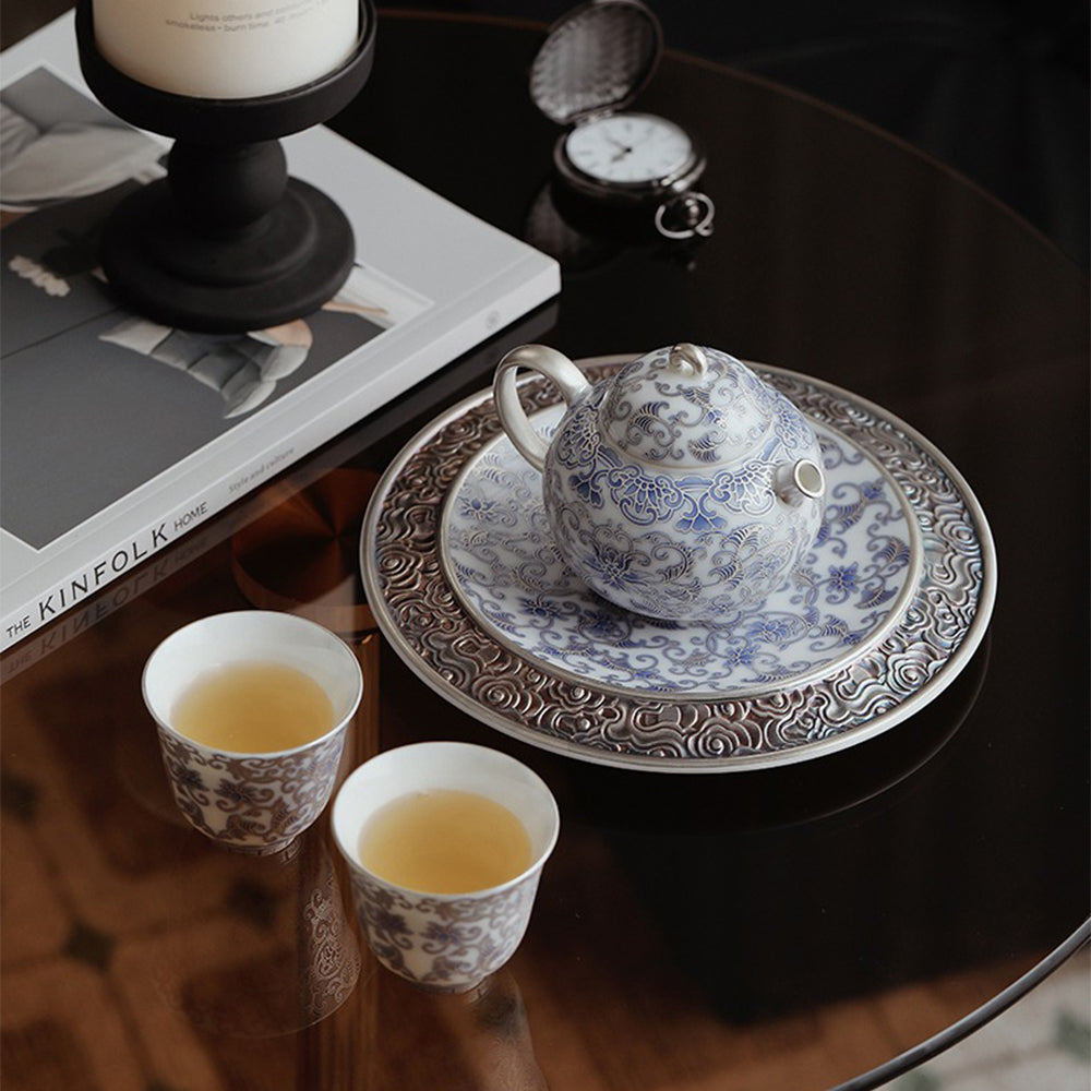 Chinese Silver-Gilt Blue And White Porcelain Teapot