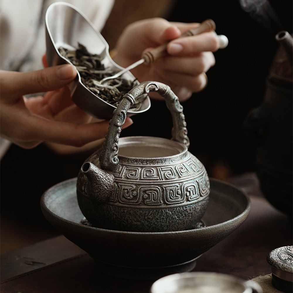 Chinese Antique Silver-Plated Ceramic Teapot