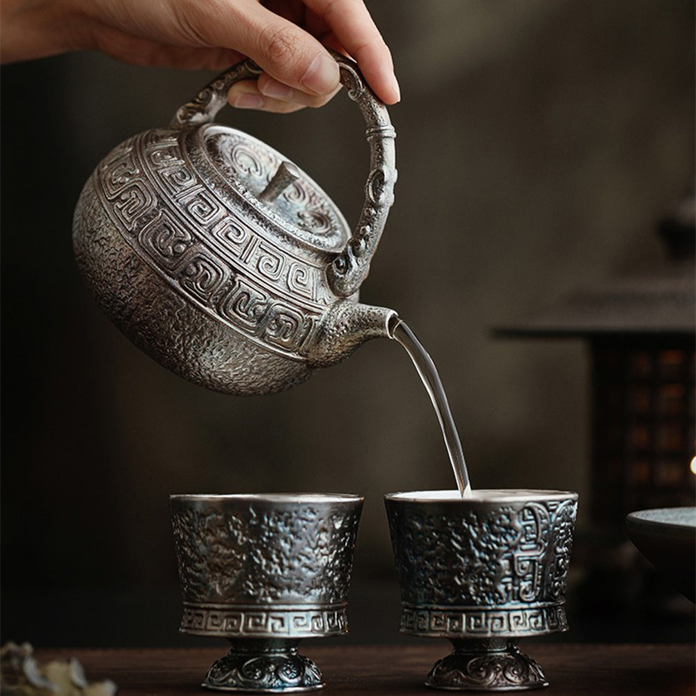 Chinese Antique Silver-Plated Ceramic Teapot