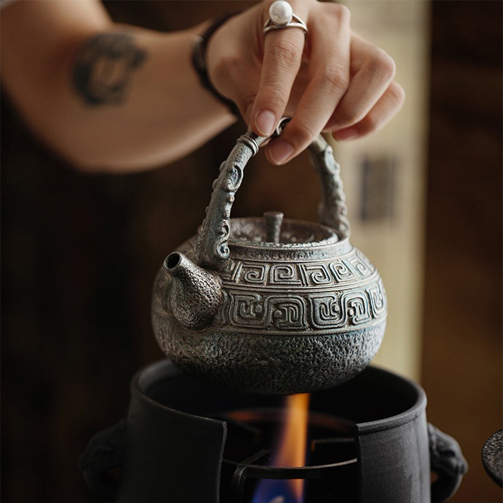 Chinese Antique Silver-Plated Ceramic Teapot