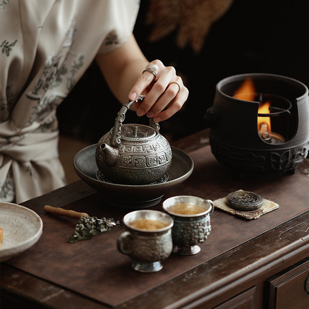 Chinese Antique Silver-Plated Ceramic Teapot