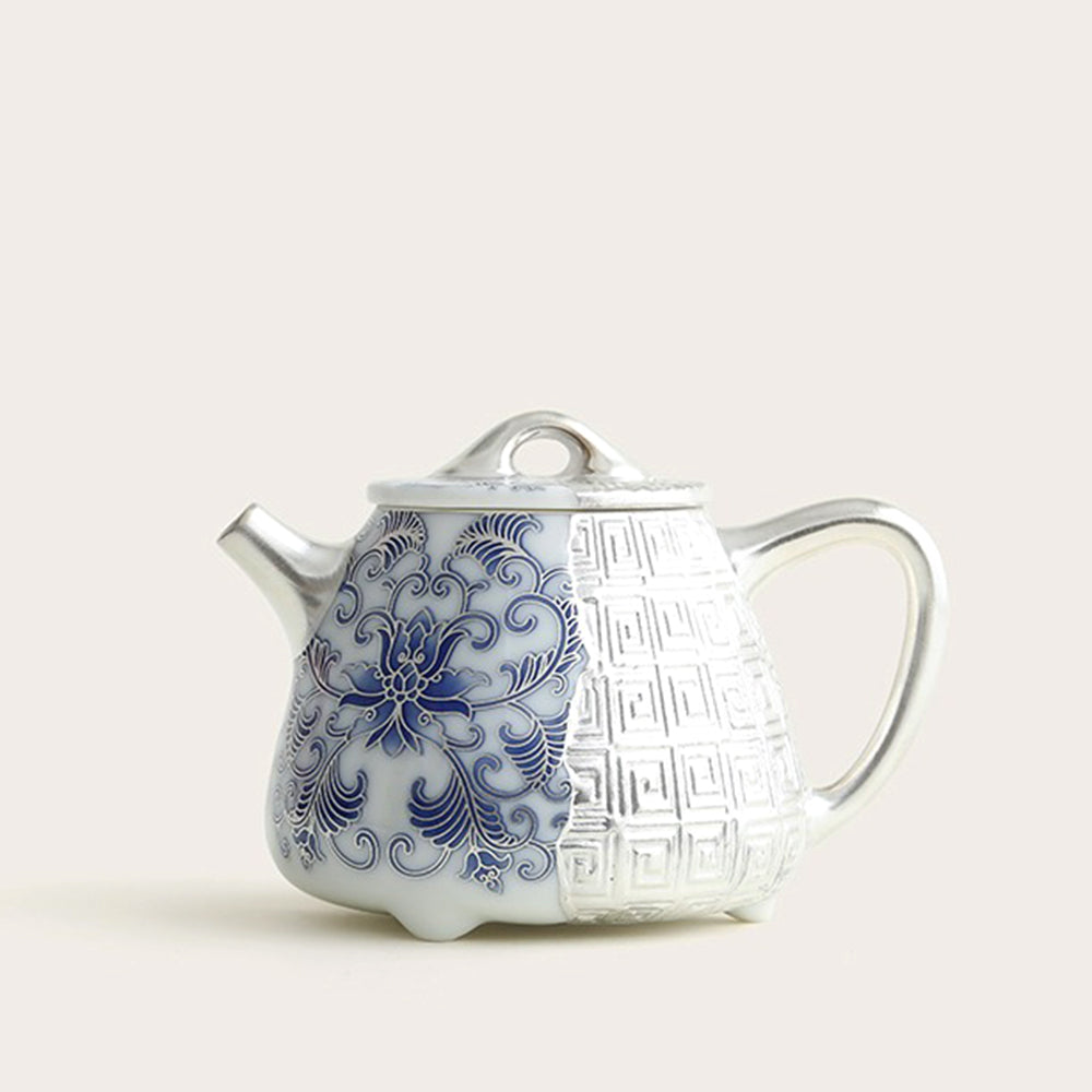 Silver-Gilt Blue And White Shi Piao Teapot