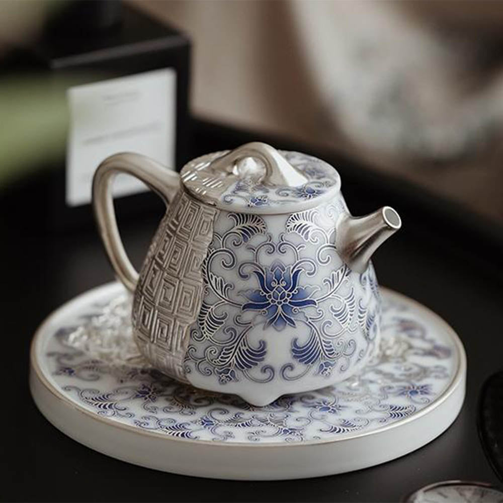 Silver-Gilt Blue And White Shi Piao Teapot