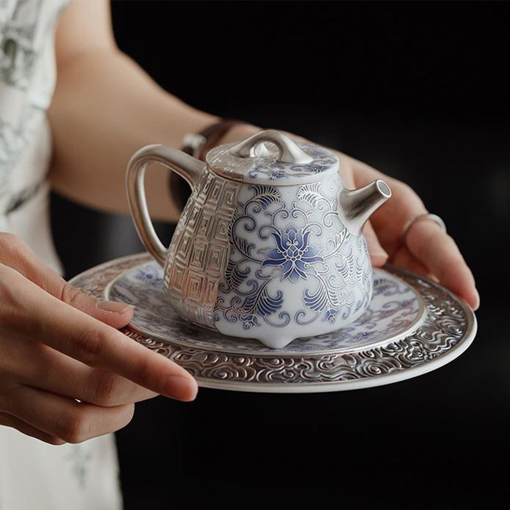 Silver-Gilt Blue And White Shi Piao Teapot