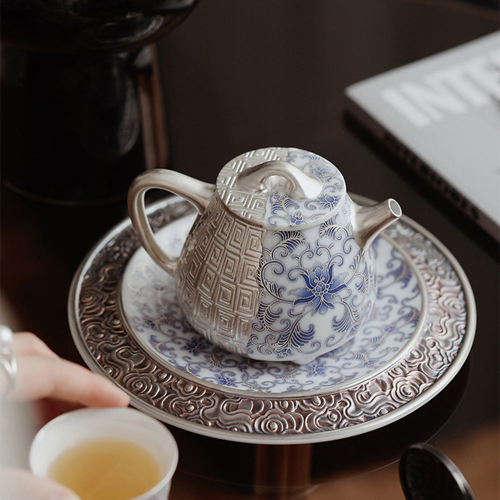 Silver-Gilt Blue And White Shi Piao Teapot