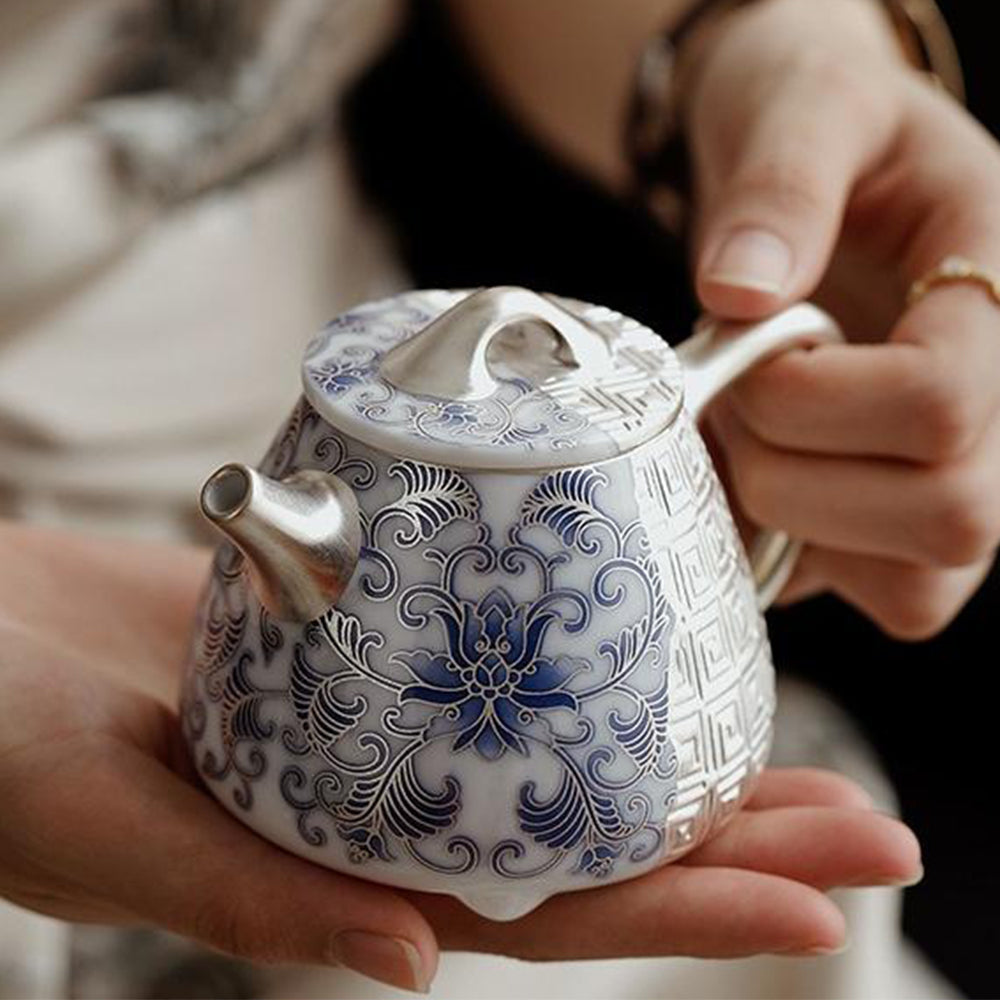 Silver-Gilt Blue And White Shi Piao Teapot