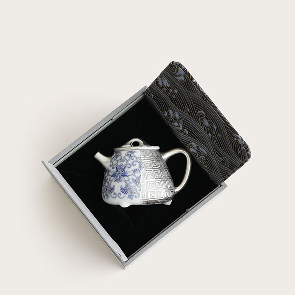 Silver-Gilt Blue And White Shi Piao Teapot