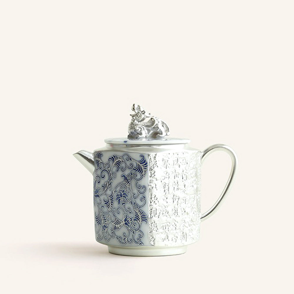 Silver-Gilt Blue And White Engraving Teapot