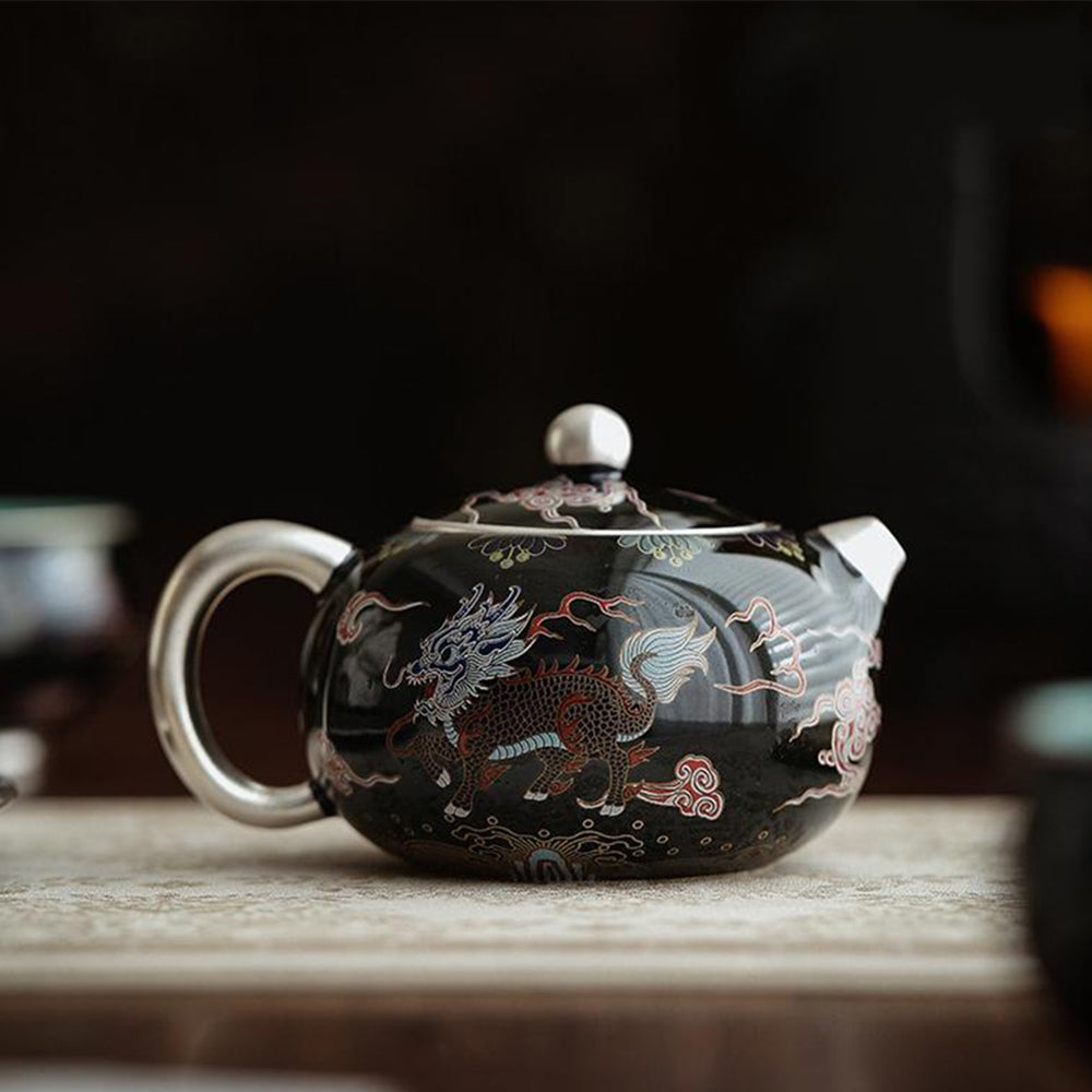 Silver-Plated Black Kirin Xi Shi Teapot