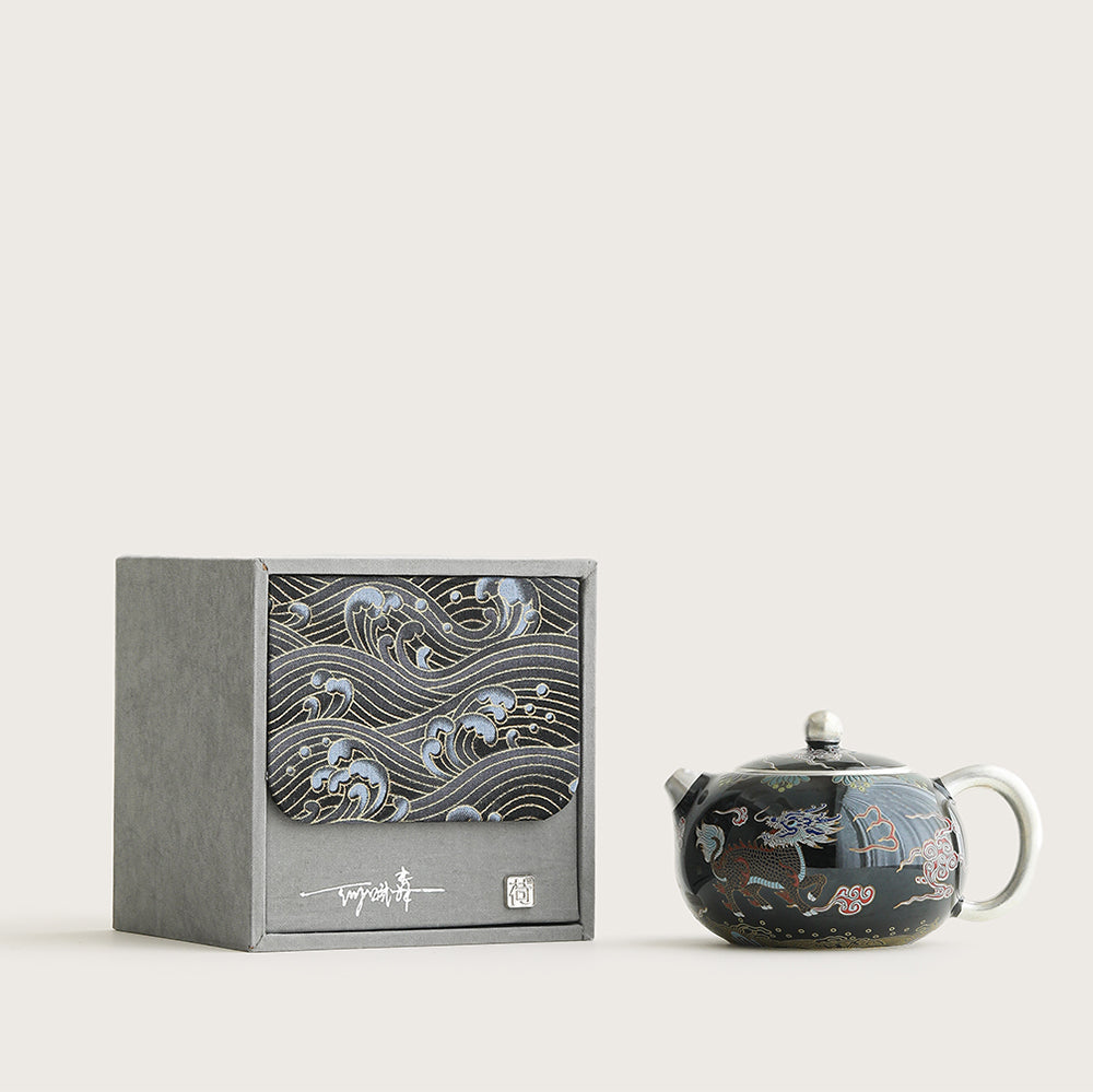 Silver-Plated Black Kirin Xi Shi Teapot
