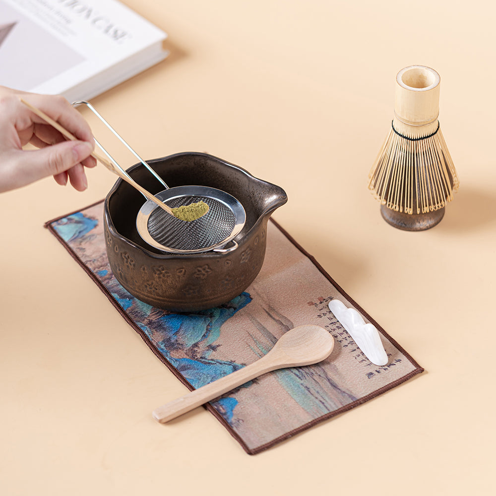 Japanese Coarse Pottery Flower Matcha Tea Set