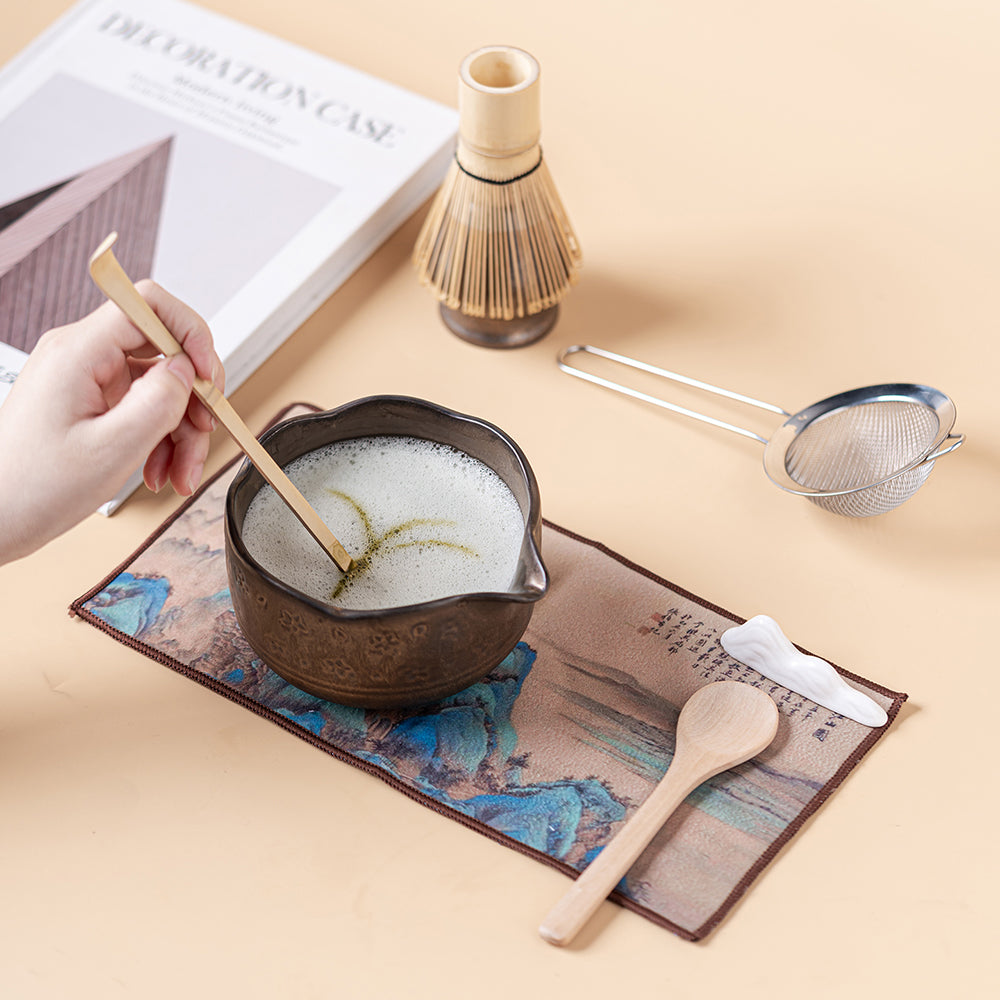 Japanese Coarse Pottery Flower Matcha Tea Set