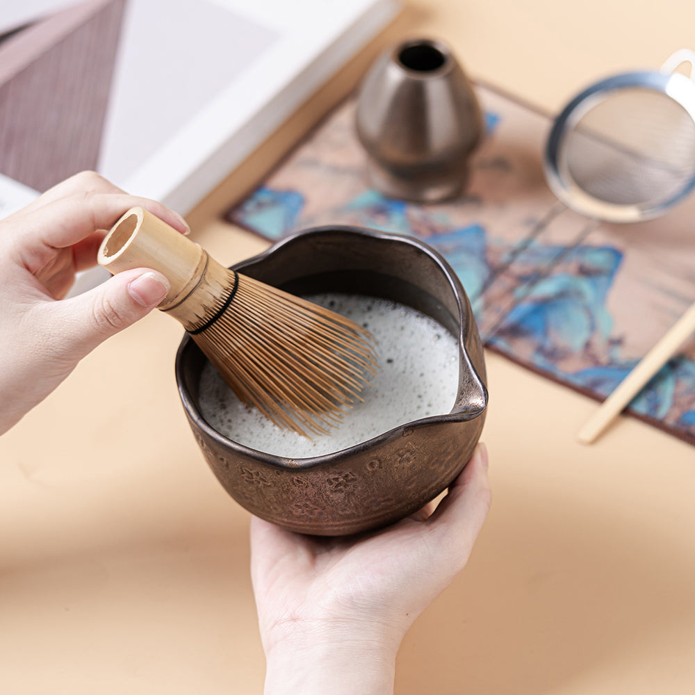 Japanese Coarse Pottery Flower Matcha Tea Set