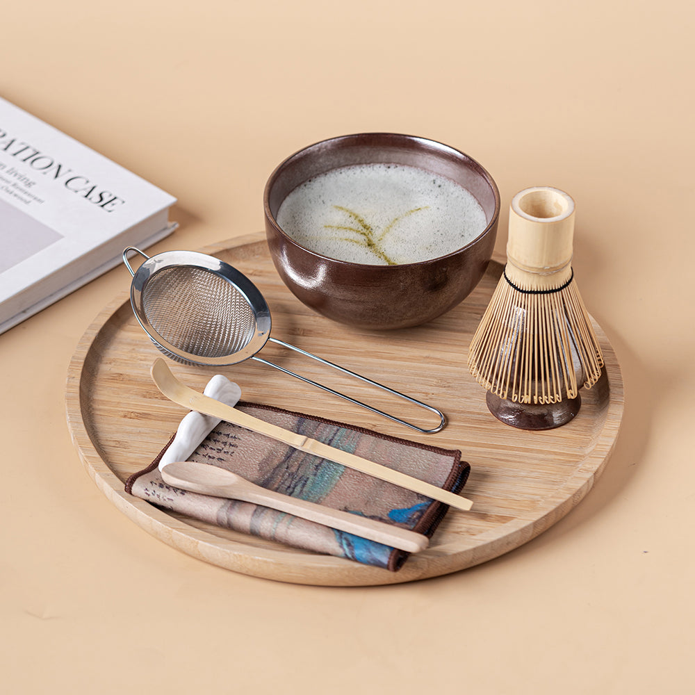 Japanese Coarse Pottery Flower Matcha Tea Set