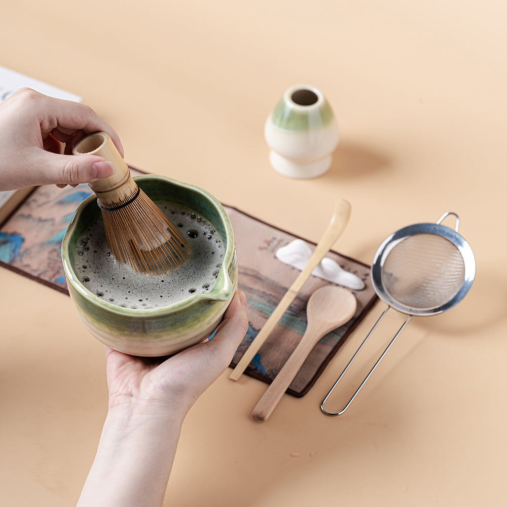 Japanese Kiln Changed Green Matcha Tea Set