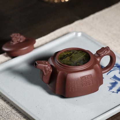 Yixing Purple Clay Dragon Square Teapot