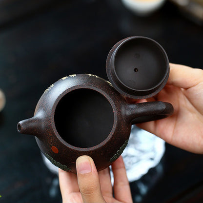 Yixing Black Golden Clay Pine Crane Teapot