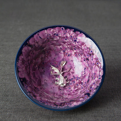 Authentic Handmade Jianzhan Purple Gongfu Tea Cup With Sterling Silver