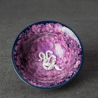 Authentic Handmade Jianzhan Purple Gongfu Tea Cup With Sterling Silver