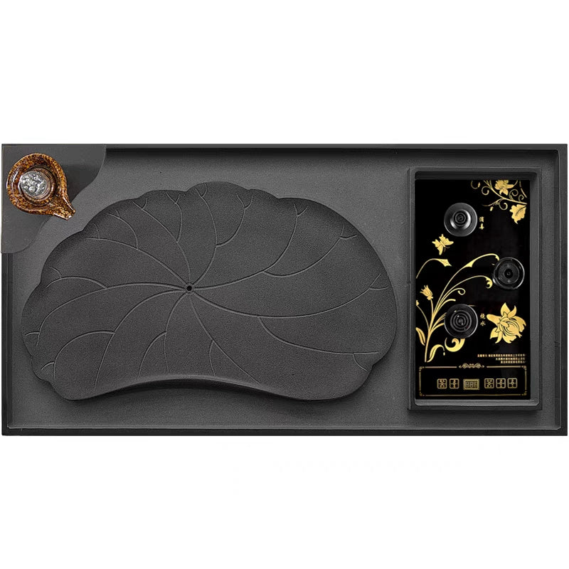 Black Stone Lotus Pond Tea Tray With Induction Cooker