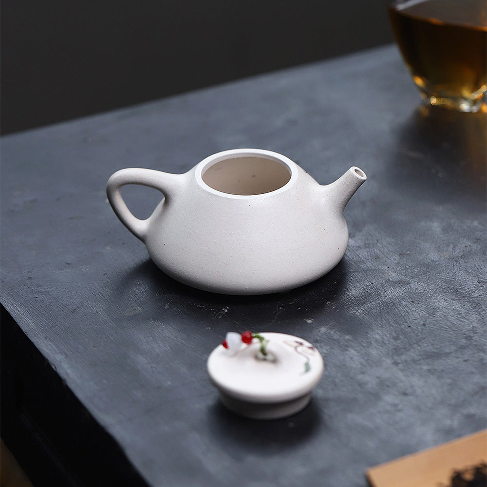 Yixing White Clay Peony Shi Piao Teapot