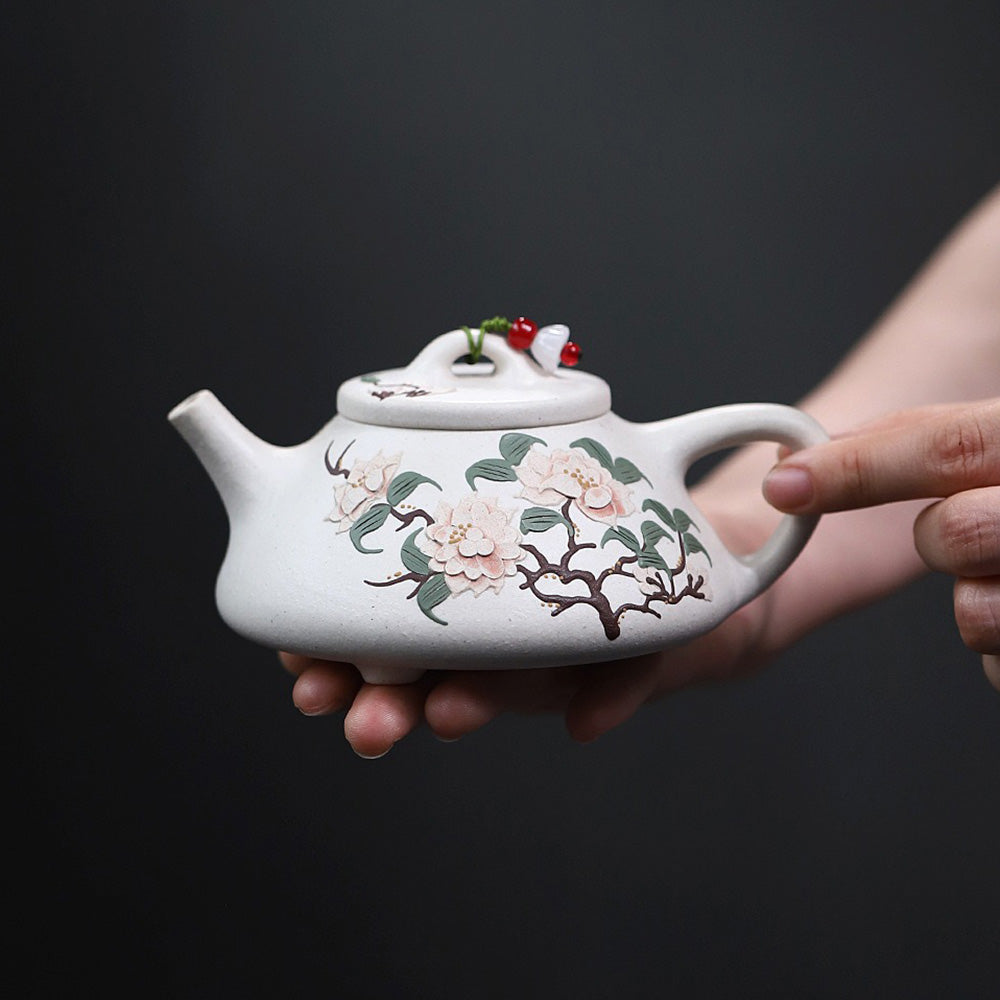 Yixing White Clay Peony Shi Piao Teapot