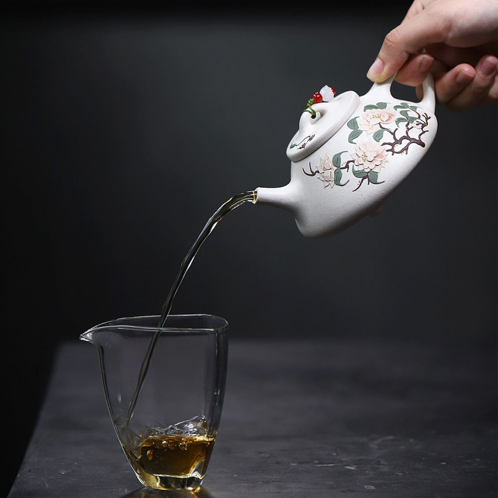 Yixing White Clay Peony Shi Piao Teapot