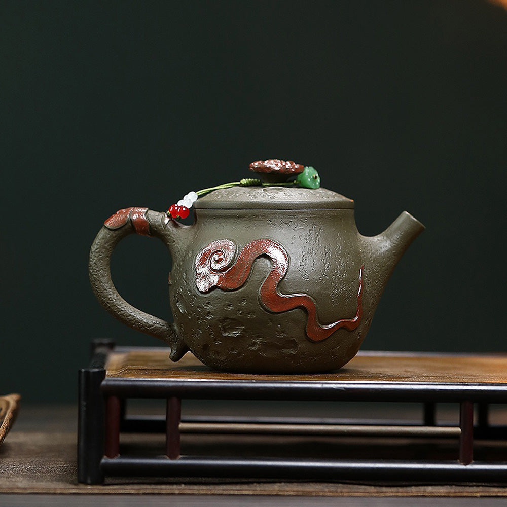 Yixing Dark Green Clay Dragon Hanwa Teapot