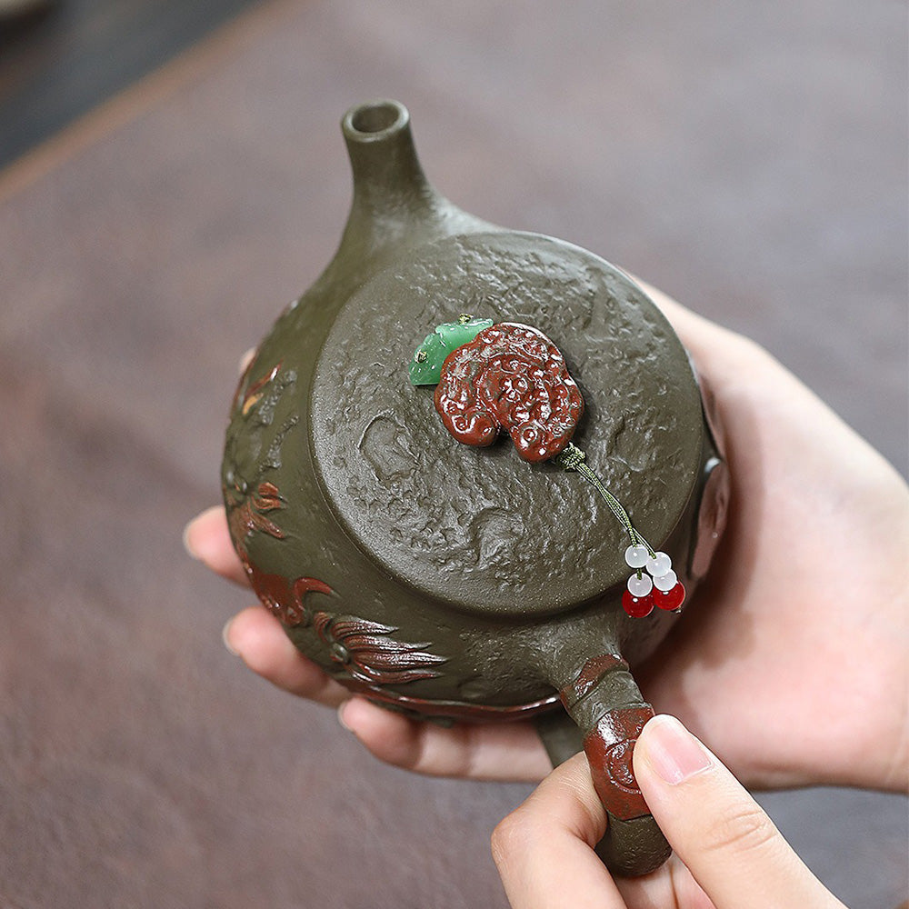 Yixing Dark Green Clay Dragon Hanwa Teapot