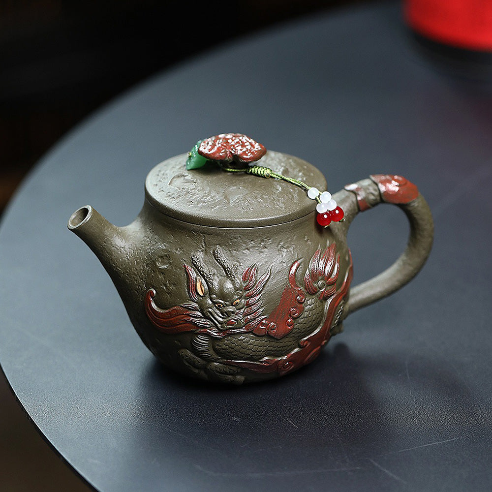 Yixing Dark Green Clay Dragon Hanwa Teapot