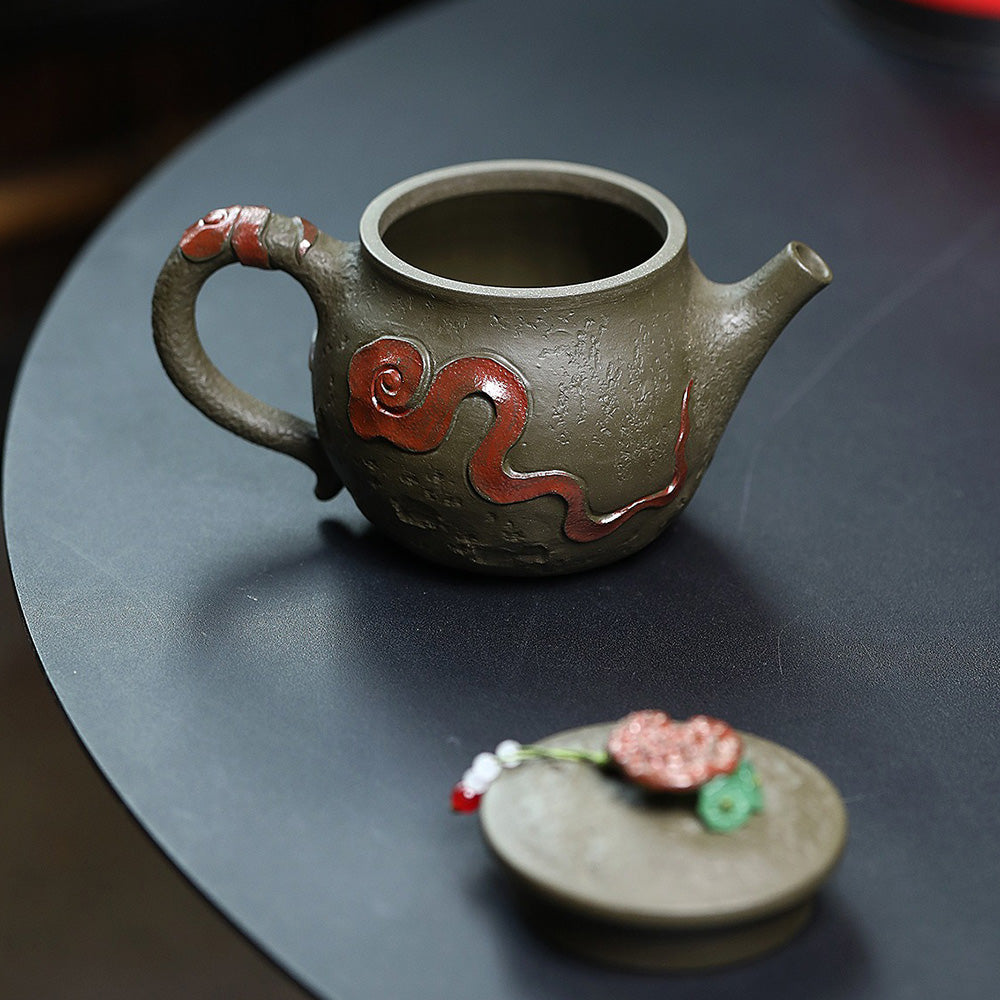 Yixing Dark Green Clay Dragon Hanwa Teapot