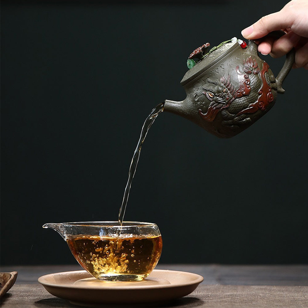 Yixing Dark Green Clay Dragon Hanwa Teapot