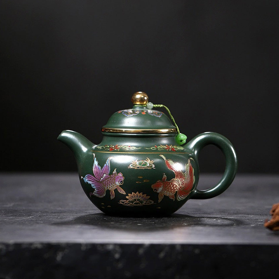 Yixing Green Clay Goldfish Duo Qiu Teapot