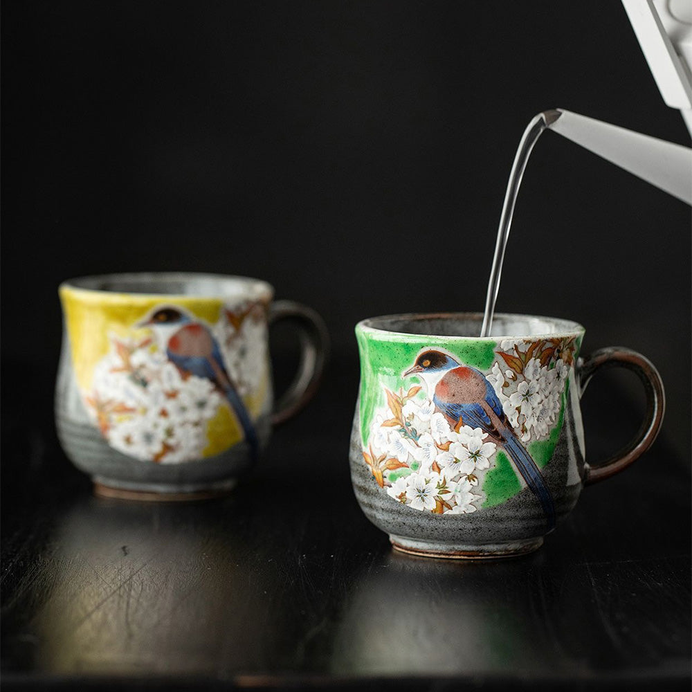 Japanese Kutani-yaki Cherry Blossoms And Birds Tea Cup