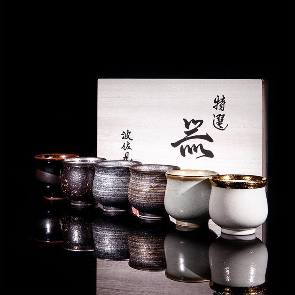 Japanese Hasami Ware Tianmoku Tea Cup Set of Six