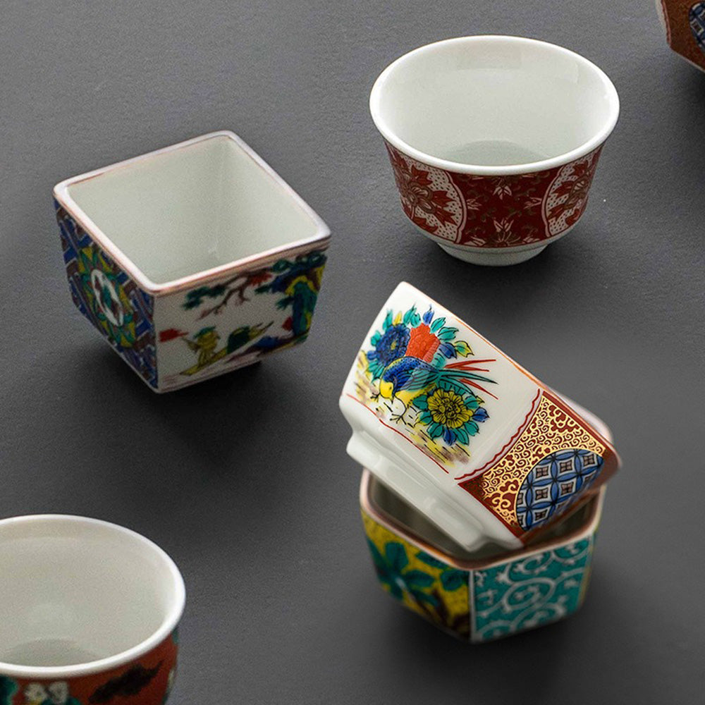 Japanese Kutani-yaki Ceramic Tea Cup Set of Six