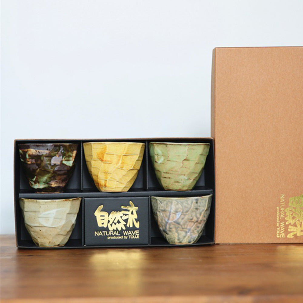 Japanese Seto-Yaki Wabi-Sabi Tea Cup Set of Five