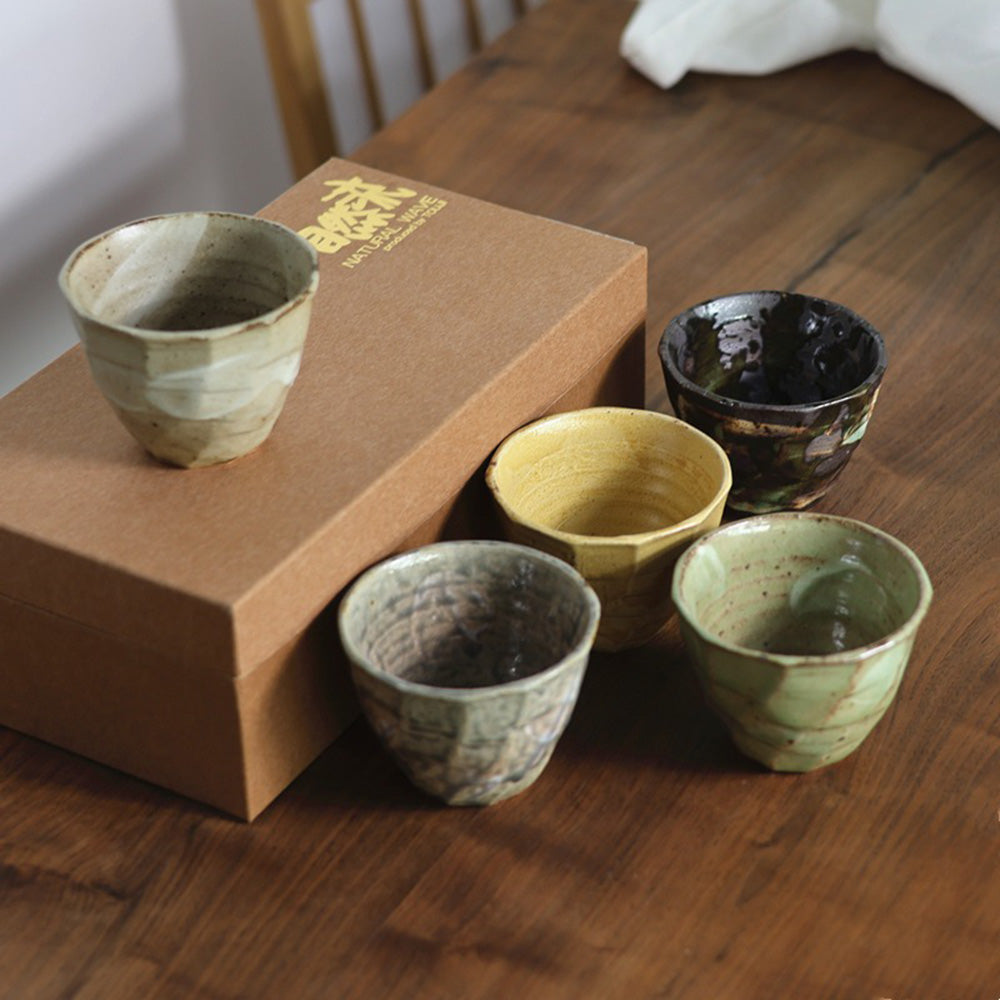 Japanese Seto-Yaki Wabi-Sabi Tea Cup Set of Five