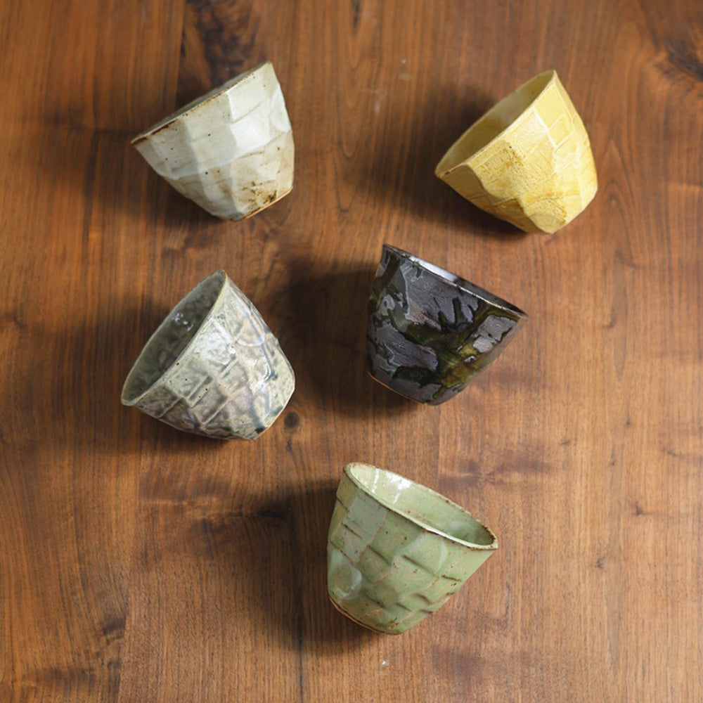 Japanese Seto-Yaki Wabi-Sabi Tea Cup Set of Five