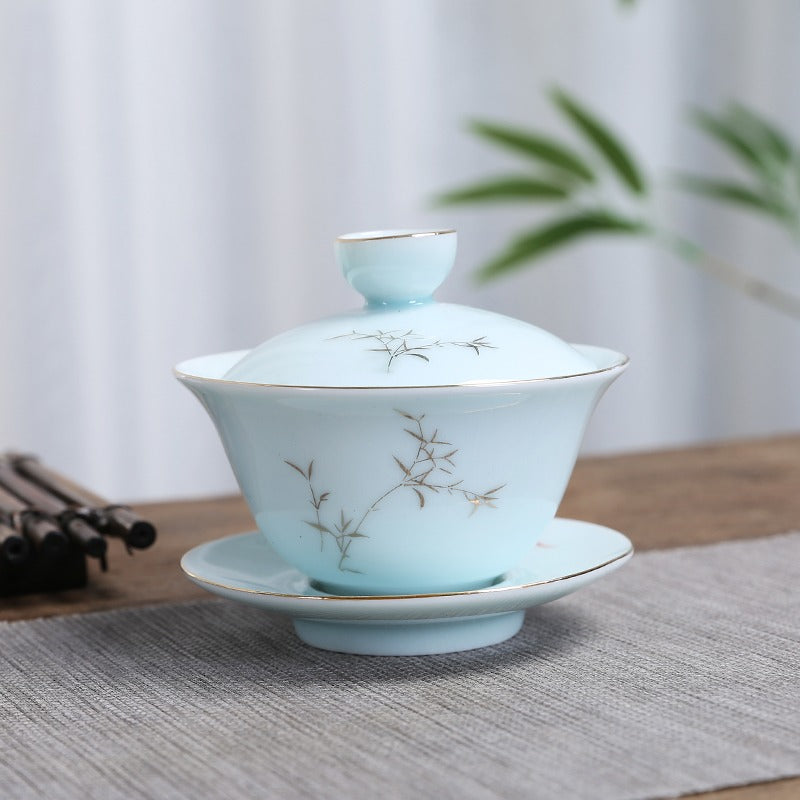 Sky Blue Porcelain Bomboo Chinese Tea Set