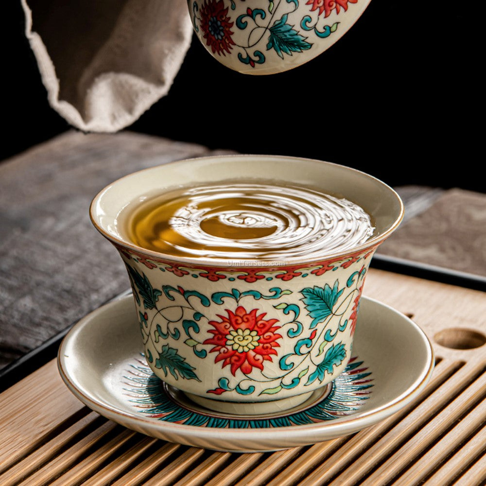 Chinese Yellow Ruyao Flowers Tea Set