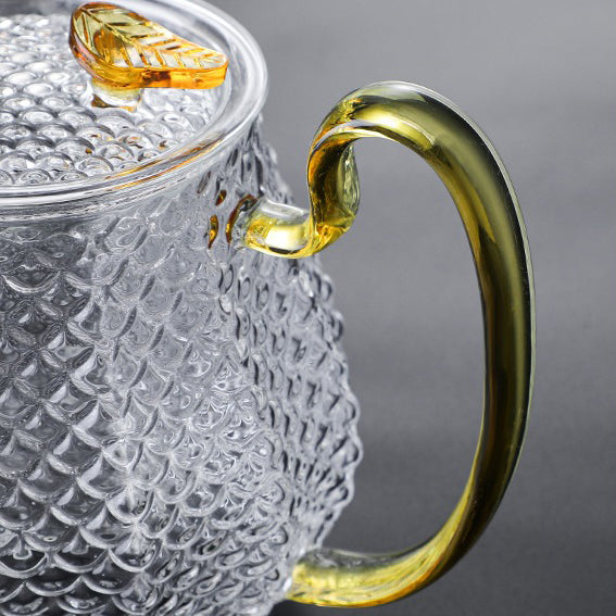 Ice Block Glass Teapot WIth Color Handle