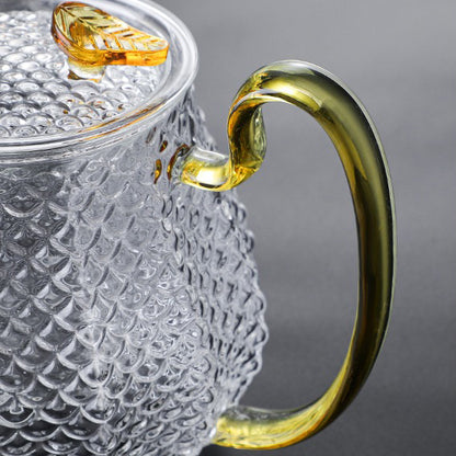 Ice Block Glass Teapot WIth Color Handle