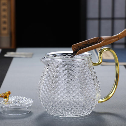 Ice Block Glass Teapot WIth Color Handle