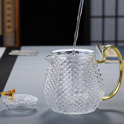 Ice Block Glass Teapot WIth Color Handle