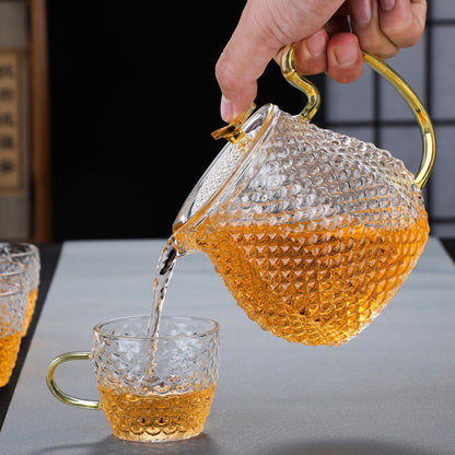 Ice Block Glass Teapot WIth Color Handle