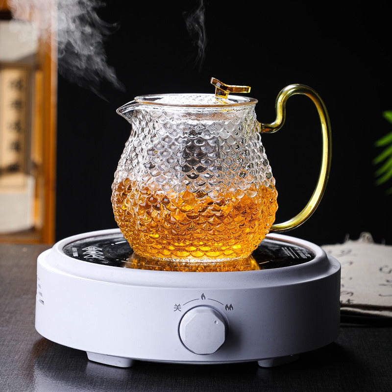 Ice Block Glass Teapot WIth Color Handle