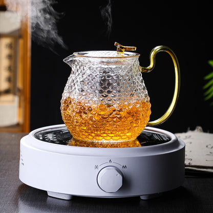 Ice Block Glass Teapot WIth Color Handle