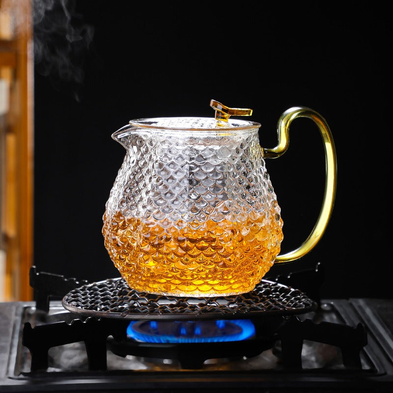 Ice Block Glass Teapot WIth Color Handle