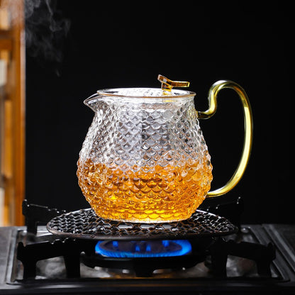 Ice Block Glass Teapot WIth Color Handle